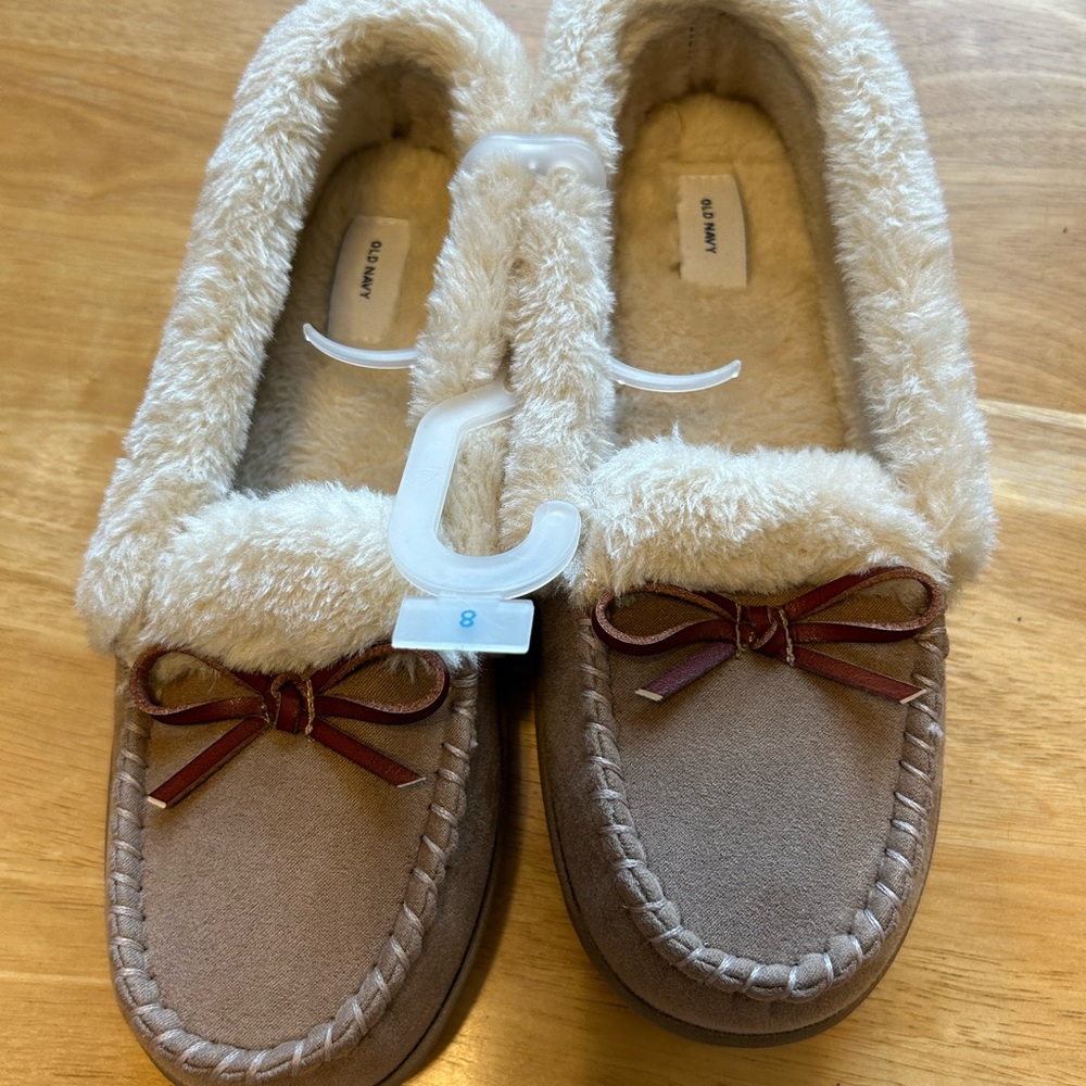 Women Slippers Sherpa Moccasin/Light Taupe Size 8